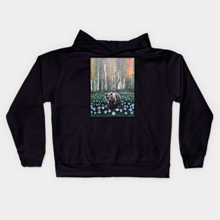 Autumn Morning in a Forest Bear Flowers and Blowers Peace Harmony with Nature Kids Hoodie